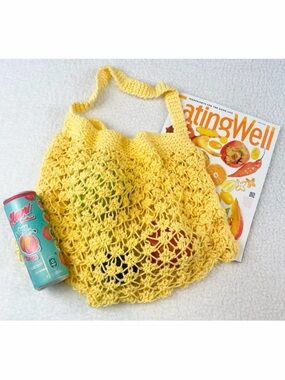 Yellow Hand-Knitted Parisian Open-Net Market Tote Bag
